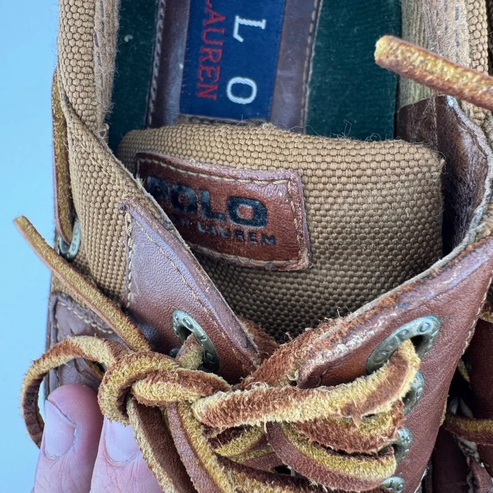 Polo Ralph Lauren Boat Shoes 10D Brown Lug Sole Leather Canvas MA2531